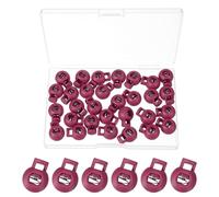 PATIKIL Round Cord Lock, 30 Pcs Plastic Single Hole Spring Loaded Toggle Stoppers Adjustable Sliding Draw String Clip Ends Clamp with Box for Drawstring Paracord Shoelaces, Dark Red
