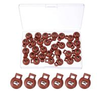 PATIKIL Round Cord Lock, 30 Pcs Plastic Single Hole Spring Loaded Toggle Stoppers Adjustable Sliding Draw String Clip Ends Clamp with Box for Drawstring Paracord Shoelaces, Brown