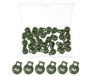 PATIKIL Round Cord Lock, 30 Pcs Plastic Single Hole Spring Loaded Toggle Stoppers Adjustable Sliding Draw String Clip Ends Clamp with Box for Drawstring Paracord Shoelaces, Navy Green