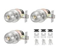 PATIKIL Round Key Entry Door Knobs Interior, 3 Pack Round Stainless Steel Bedroom Bathroom Door Knob with Lock Entry Indoor Outdoor Door, Silver