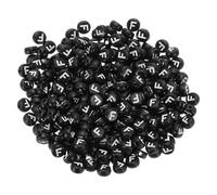 PATIKIL Round Letter Beads, 300 Pcs Letter F Acrylic Alphabet Black Beads White Letters for Jewelry Making Bracelets Making Necklaces DIY, White