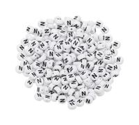 PATIKIL Round Letter Beads, 300 Pcs Letter N Acrylic Alphabet White Beads Black Letters for Jewelry Making Bracelets Making Necklaces DIY, Black