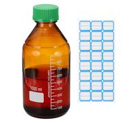 PATIKIL Round Media Storage Bottles, 1000ml Thickened Glass Graduated Round Bottles with GL45 Green Screw Cap for Lab Water Reagent Liquids, Brown