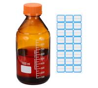 PATIKIL Round Media Storage Bottles, 1000ml Thickened Glass Graduated Round Bottles with GL45 Orange Cap for Lab Water Reagent Liquids, Brown