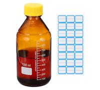 PATIKIL Round Media Storage Bottles, 1000ml Thickened Glass Graduated Round Bottles with GL45 Yellow Screw Cap for Lab Water Reagent Liquids, Brown