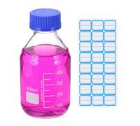 PATIKIL Round Media Storage Bottles, 500ml Thickened Glass Graduated Round Bottles with GL45 Blue Screw Cap for Lab Water Reagent Liquids, Clear
