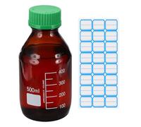 PATIKIL Round Media Storage Bottles, 500ml Thickened Glass Graduated Round Bottles with GL45 Green Screw Cap for Lab Water Reagent Liquids, Brown