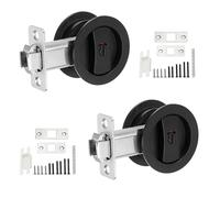 PATIKIL Round Recessed Door Lock with Color Coded Indicators, 2 Pack Pocket Door Lock 2 3/8" Backset Hardware for 1 3/8" to 2 3/16" Thickness Door for Privacy Pocket Door, Black