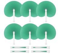 PATIKIL Round Shaped Paper Hand Fans, 20 Pack Bulk Folding Fan Handheld with Plastic Fan Handles for Wedding Party Decoration Birthday Guest Favors DIY Supplies, Green