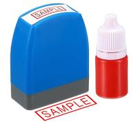 PATIKIL Sample Stamp Self Inking, Red Ink Office Stamps with Refill Ink Pre Inked Message Stamp Refillable Business Stamp, Blue