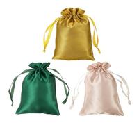 PATIKIL Satin Bags with Drawstring, 3 Pack 3x4 Inch Wedding Favor Bags Mini Gift Packaging Bag for Birthday Christmas Jewelry Party, Green Champagne Gold Tone