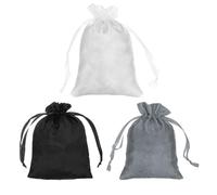 PATIKIL Satin Bags with Drawstring, 3 Pack 4x6 Inch Wedding Favor Bag Mini Gift Packaging Bags for Birthday Christmas Jewelry Party, Black, Gray, White