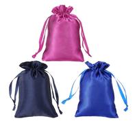 PATIKIL Satin Bags with Drawstring, 3 Pack 6x8 Inch Wedding Favor Bag Mini Gift Packaging Bag for Birthday Christmas Jewelry Party, Rose Red Blue Dark Blue