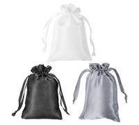 PATIKIL Satin Bags with Drawstring, 3 Pack 6x8 Inch Wedding Favor Bag Mini Gift Packaging Bags for Birthday Christmas Jewelry Party, Black Grey White
