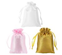 PATIKIL Satin Bags with Drawstring, 3 Pack 6x8 Inch Wedding Favor Bags Mini Gift Packaging Bags for Birthday Christmas Jewelry Party, Pink Gold Tone White