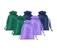 PATIKIL Satin Gift Bags, 6 Pcs 6 x 4 Inch Wedding Favor Drawstring Bags with Drawstring for Birthday Christmas Jewelry Party, Dark Blue/Green/Light Purple