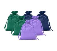 PATIKIL Satin Gift Bags, 6 Pcs 7 x 5 Inch Wedding Favor Drawstring Bags with Drawstring for Birthday Christmas Jewelry Party, Dark Blue/Green/Light Purple