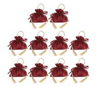 PATIKIL Satin Gift Drawstring Bags 5.9 x 5.5 Inch, 10Pcs Jewelry Pouches Wedding Candy Bags with Tassels for Jewelry Party Favor, Wine Red Gold