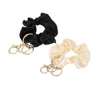 PATIKIL Scrunchie Keychain Wristlet, Round Stretchy Removable Scrunchie Lanyard Bracelet Key Chain Multifunctional Cute Elastic Wrist Holder for Women Girl Car Keys-2Pcs(Black/Beige)