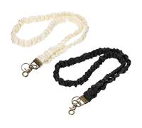 PATIKIL Scrunchie Lanyard Teacher, 2 Pack Stretchy Lanyards for Teachers Cute Lanyards ID Badge Holder with Clips for Women Keychain Card Holder, Black/White