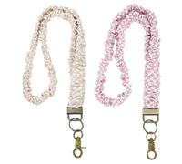 PATIKIL Scrunchie Lanyard Teacher,2 Pcs,Light Gold-White/Light Pink-White | Stretchy for Teachers,Cute Retractable Neck Scrunchie Keychain ID Badge Holder with Clips for Women Keys Gift Cards