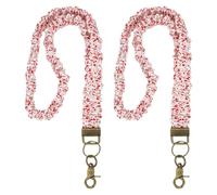 PATIKIL Scrunchie Lanyard Teacher, 2 Pcs Stretchy Lanyards for Teachers, Cute Retractable Neck Scrunchie Keychain ID Badge Holder with Clips for Women Keys Gift Cards, Red Floral