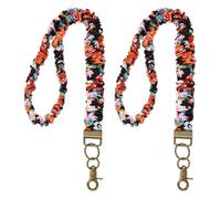 PATIKIL Scrunchie Lanyard Teacher, 2 Pcs Stretchy Lanyards for Teachers, Cute Retractable Neck Scrunchie Keychain ID Badge Holder with Clips for Women Keys Gift Cards, Multicolor Floral