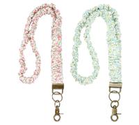 PATIKIL Scrunchie Lanyard Teacher, 2 Pcs Stretchy Lanyards for Teachers, Cute Retractable Neck Scrunchie Keychain ID Badge Holder with Clip for Women Key Gift Cards Pink Floral/Blue Floral