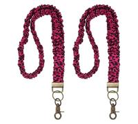 PATIKIL Scrunchie Lanyard Teacher, 2 Pcs Stretchy Lanyards for Teachers, Cute Retractable Neck Scrunchie Keychain ID Badge Holder with Clips for Women Keys Gift Cards, Rose Red Leopard