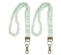PATIKIL Scrunchie Lanyard Teacher, 2 Pcs Stretchy Lanyards for Teachers, Cute Retractable Neck Scrunchie Keychain ID Badge Holder with Clip for Women Key Gift Cards Light Green-White Plaid