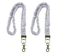 PATIKIL Scrunchie Lanyard Teacher, 2 Pcs Stretchy Lanyards for Teachers, Cute Retractable Neck Scrunchie Keychain ID Badge Holder with Clips for Women Key Gift Cards Light Grey-White Plaid
