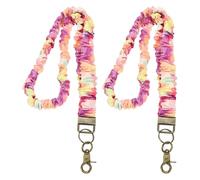 PATIKIL Scrunchie Lanyard Teacher, 2 Pcs Stretchy Lanyards for Teachers, Cute Retractable Neck Scrunchie Keychain ID Badge Holder with Clips for Women Keys Gift Cards, Colorful Tie-Dye