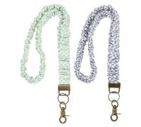 PATIKIL Scrunchie Lanyard Teacher, 2 Pcs Stretchy Lanyards for Teachers, Cute Retractable Neck Scrunchie Keychain ID Badge Holder with Clips, Light Green-White Plaid/Light Grey-White Plaid