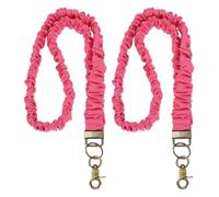 PATIKIL Scrunchie Lanyard Teacher, 2 Pcs Stretchy Lanyards for Teachers, Cute Retractable Neck Scrunchie Keychain ID Badge Holder with Clips for Women Keys Gift Cards, Rose Red