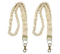 PATIKIL Scrunchie Lanyard Teacher, 2 Pcs Stretchy Lanyards for Teachers, Cute Retractable Neck Scrunchie Keychain ID Badge Holder with Clips for Women Keys Gift Cards, Khaki