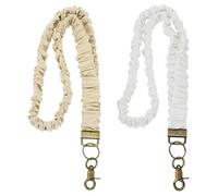 PATIKIL Scrunchie Lanyard Teacher,2 Pcs Stretchy Lanyards,Khaki/White | Stretchy for Teachers,Cute Retractable Neck Scrunchie Keychain ID Badge Holder with Clips for Women Keys Gift Cards