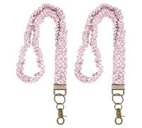 PATIKIL Scrunchie Lanyard Teacher,2 Pcs Stretchy Lanyards,Light Pink-White | Stretchy for Teachers,Cute Retractable Neck Scrunchie Keychain ID Badge Holder with Clips for Women Keys Gift Cards