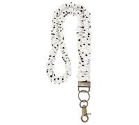 PATIKIL Scrunchie Lanyard Teacher, Stretchy Lanyards for Teachers, Cute Retractable Neck Scrunchie Keychain ID Badge Holder with Clips for Women Keys Gift Cards, White with Black Dots