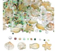 PATIKIL Sea Crystal Glass Beads, 1000Pcs Ocean Animal Beads Glass Spacer Bead Starfish Shell Fish Snail for Jewelry Making Bracelet Earring, Brown Green