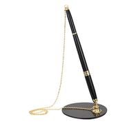 PATIKIL Secure Pen with Chain and Adhesive Pen Holder, Reception Counter Desk Pen with Security Pen Holder for Office Bank Hotel Lobby, Black Gold