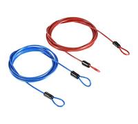PATIKIL Security Steel Cable 2.5mm x 2m/6.56ft Coated Luggage Lock Wire Rope with Double Loop Blue, Red 2 Pack