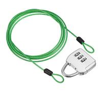 PATIKIL Security Steel Cable with 3 Digit Combination Lock, Travel Padlock 6.5Ft Green Coated Safety Wire Rope Double Loop for Luggage Suitcase, Silver