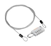 PATIKIL Security Steel Cable with 4 Digit Combination Lock, 1 Set 4.9Ft Coated Safety Wire Rope Double Loop Padlock for Outdoor Travel Luggage, Clear Gray