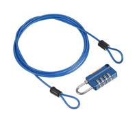 PATIKIL Security Steel Cable with 4 Digit Combination Lock, 1 Set 4.9Ft Coated Safety Wire Rope Double Loop Padlock for Outdoor Travel Luggage, Clear Blue Blue