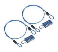 PATIKIL Security Steel Cable with 4 Digit Combination Lock, 2 Set 1.6Ft Coated Safety Wire Rope Double Loop Padlock for Outdoor Travel Luggage, Blue