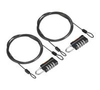 PATIKIL Security Steel Cable with 4 Digit Combination Lock, 2 Set 6.6Ft Coated Safety Wire Rope Double Loop Padlock for Outdoor Travel Luggage, Black