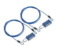 PATIKIL Security Steel Cable with 4 Digit Combination Lock, 2 Set 6.6Ft Coated Safety Wire Rope Double Loop Padlock for Outdoor Travel Luggage, Blue