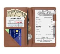 PATIKIL Server Book Organizer with Zipper Pocket, 2 Pcs 8" x 5" Restaurant Check Presenters Guest Check Card Holder for Server Waiter Waitress, Brown