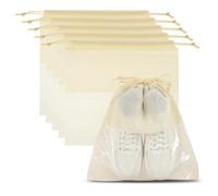 PATIKIL Shoe Bags for Travel 40x40cm, 6 Pcs Dustproof Drawstring Bags Dust Cover Non-Woven Travel Shoe Storage Bag for Packing with Clear Window for Women Men Handbag Purse, Beige