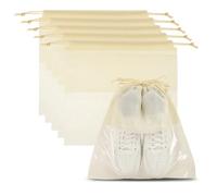 PATIKIL Shoe Bags for Travel 50x50cm, 6 Pcs Dustproof Drawstring Bags Dust Cover Non-Woven Travel Shoe Storage Bag for Packing with Clear Window for Women Men Handbag Purse, Beige